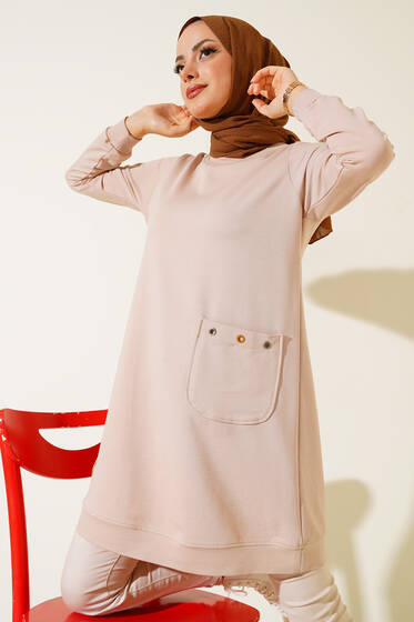 Design Free Armalı Uzun Tunik Bej - Tunik