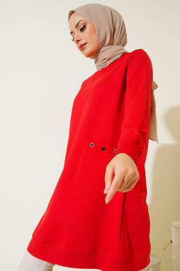 Design Free Armalı Uzun Tunik Kırmızı - Tunik