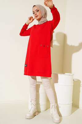 Design Free Armalı Uzun Tunik Kırmızı - Tunik