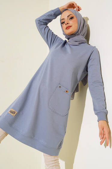 Design Free Armalı Uzun Tunik Mavi - Tunik