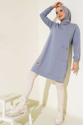 Design Free Armalı Uzun Tunik Mavi - Tunik