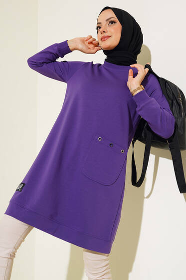 Design Free Armalı Uzun Tunik Mor - Tunik