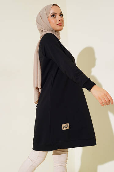 Design Free Armalı Uzun Tunik Siyah - Tunik