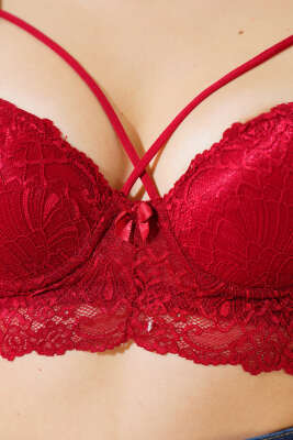 Destekli Çapraz İpli Bralet Sütyen Bordo - Destekli / Push Up Sütyen