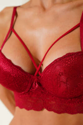 Destekli Çapraz İpli Bralet Sütyen Bordo - Destekli / Push Up Sütyen