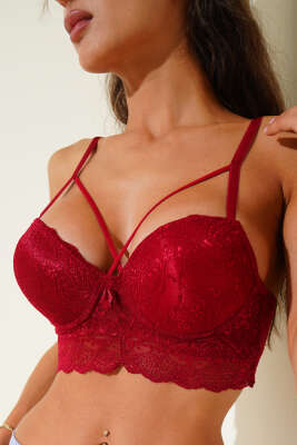 Destekli Çapraz İpli Bralet Sütyen Bordo 