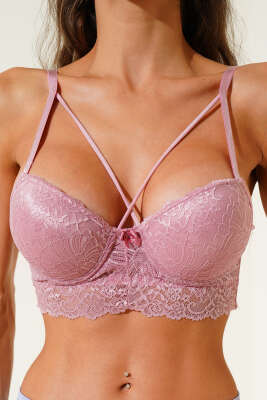 Destekli Çapraz İpli Bralet Sütyen Gül Kurusu - Destekli / Push Up Sütyen