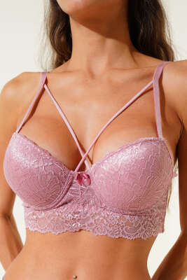 Destekli Çapraz İpli Bralet Sütyen Gül Kurusu - İndirim İç Giyim