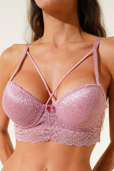 Destekli Çapraz İpli Bralet Sütyen Gül Kurusu - Yılın Fırsatı