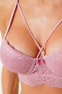 Destekli Çapraz İpli Bralet Sütyen Gül Kurusu - Yılın Fırsatı