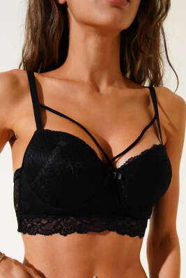 Destekli Çapraz İpli Bralet Sütyen Siyah 