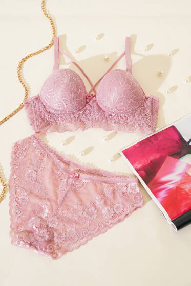 Destekli Çapraz İpli Bralet Sütyen Takım Gül Kurusu - Destekli Sütyen Takım