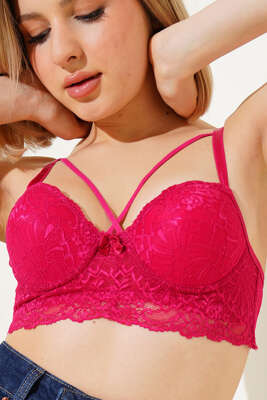 Destekli Çapraz İpli Bralet Sütyen Vişne - Destekli / Push Up Sütyen