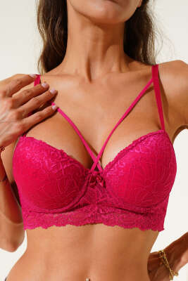 Destekli Çapraz İpli Bralet Sütyen Vişne - Destekli / Push Up Sütyen