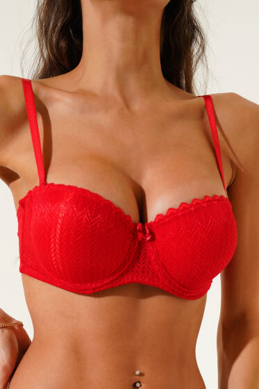 Destekli Dantelli Straplez Sütyen Kırmızı - Destekli / Push Up Sütyen