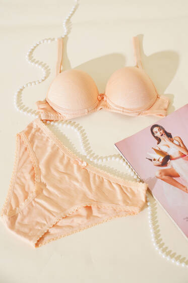 Destekli Kendinden Desenli Sütyen Takım Ten - Destekli Sütyen Takım