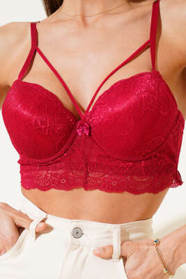 Desteksiz Çapraz İpli Bralet Sütyen Bordo - Desteksiz Sütyen