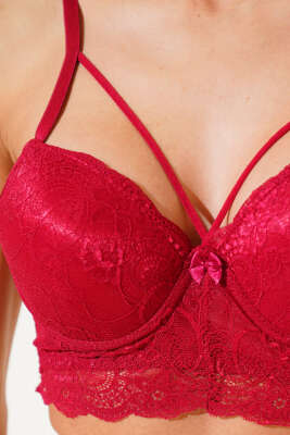 Desteksiz Çapraz İpli Bralet Sütyen Bordo - Desteksiz Sütyen