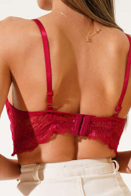 Desteksiz Çapraz İpli Bralet Sütyen Bordo - İndirim İç Giyim