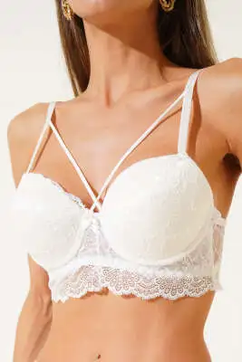 Desteksiz Çapraz İpli Bralet Sütyen Ekru 