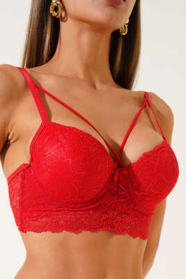 Desteksiz Çapraz İpli Bralet Sütyen Kırmızı 