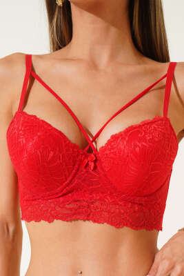 Desteksiz Çapraz İpli Bralet Sütyen Kırmızı - Desteksiz Sütyen