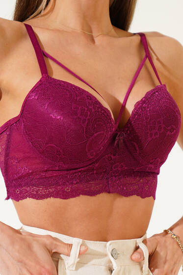 Desteksiz Çapraz İpli Bralet Sütyen Mürdüm - Desteksiz Sütyen