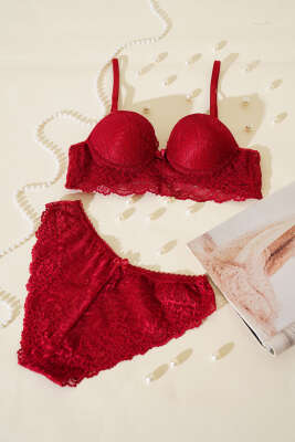 Desteksiz Çapraz İpli Bralet Sütyen Takım Bordo 