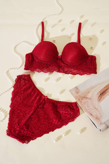 Desteksiz Çapraz İpli Bralet Sütyen Takım Bordo - Desteksiz Sütyen Takım