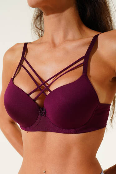 Desteksiz Micro Çapraz Sütyen Mürdüm - Toparlayıcı Sütyen / Minimizer Sütyen