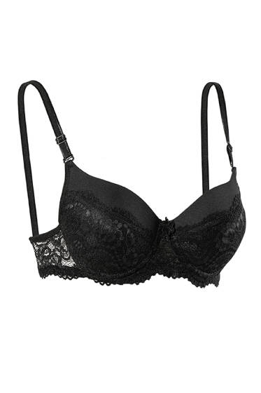 Desteksiz Yarım Dantelli Sütyen Siyah - Desteksiz Sütyen
