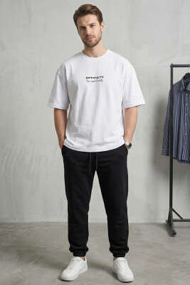Difficulty Ön ve Arka Baskılı Oversize Erkek T-shirt Beyaz - Erkek Beyaz Tişört