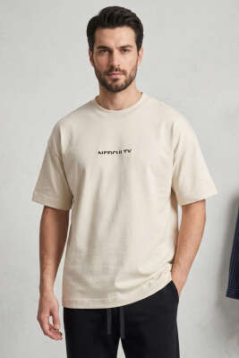 Difficulty Ön ve Arka Baskılı Oversize Erkek T-shirt Kemik - DEEP POİNT