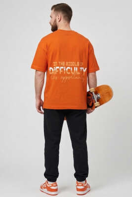 Difficulty Ön ve Arka Baskılı Oversize Erkek T-shirt Kiremit - Erkek T-shirt