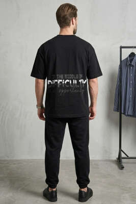 Difficulty Ön ve Arka Baskılı Oversize Erkek T-shirt Siyah - Erkek Siyah Tişört
