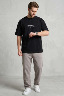 Difficulty Ön ve Arka Baskılı Oversize Erkek T-shirt Siyah - Erkek T-shirt