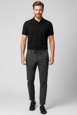 Pilesiz Bel Bağcıklı Erkek Pantolon Füme - Erkek Pantolon