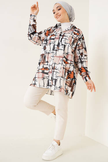 Dijital Baskı Karma Desen Gömlek Bej - Gömlek