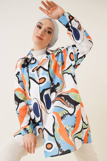 Dijital Baskı Karma Desen Gömlek Oranj - Gömlek