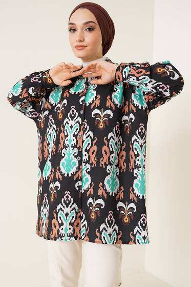 Dijital Baskı Karma Desen Gömlek Siyah - Gömlek