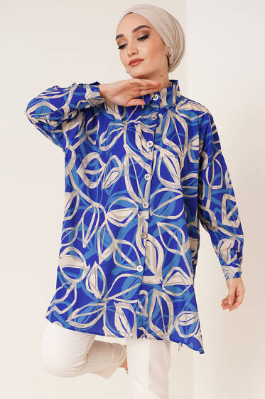 Dijital Baskı Saten Gömlek Lacivert - Gömlek