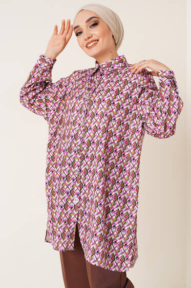 Dijital Baskı Saten Gömlek Magenta - Gömlek
