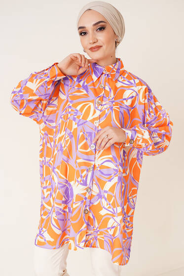 Dijital Baskı Saten Gömlek Oranj - Gömlek