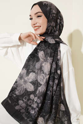 Dijital Baskılı Floral Bambu Şal Antrasit 