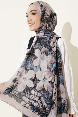 Dijital Baskılı Floral Bambu Şal Bej - Başörtüsü
