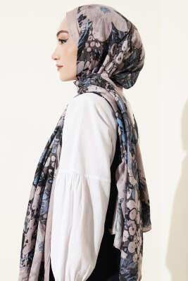 Dijital Baskılı Floral Bambu Şal Bej - Başörtüsü