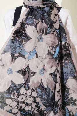 Dijital Baskılı Floral Bambu Şal Bej - Başörtüsü