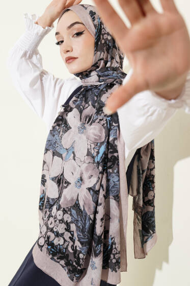 Dijital Baskılı Floral Bambu Şal Bej - Yılın Fırsatı