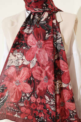 Dijital Baskılı Floral Bambu Şal Bordo - Başörtüsü