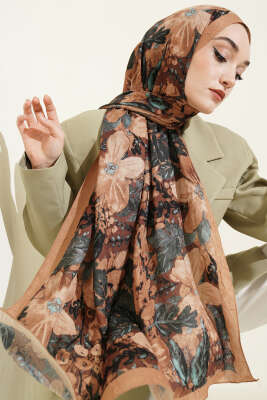 Dijital Baskılı Floral Bambu Şal Camel 